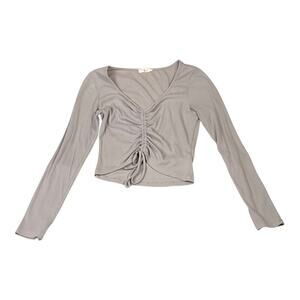 Illa Illa Mocha Brown Drawstring Long Sleeve Crop Top Size M SALE